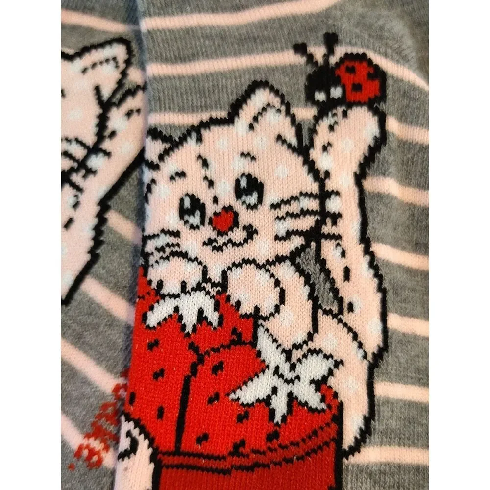 Strawberry Shortcake 2 Pairs‎ Red & Gray Printed Crew Socks NWT
